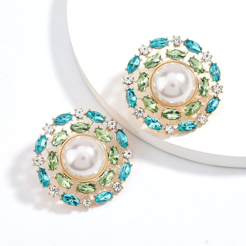 Buntes Strassstein Verschönerte Große Bolzen Ohrringe