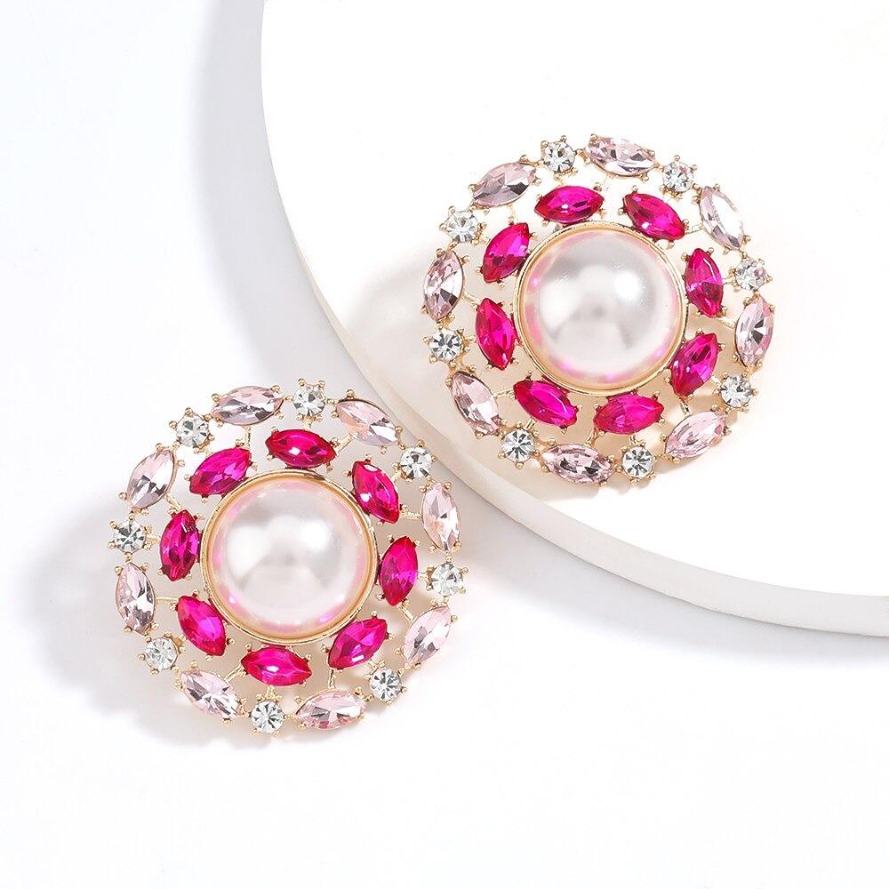 Buntes Strassstein Verschönerte Große Bolzen Ohrringe