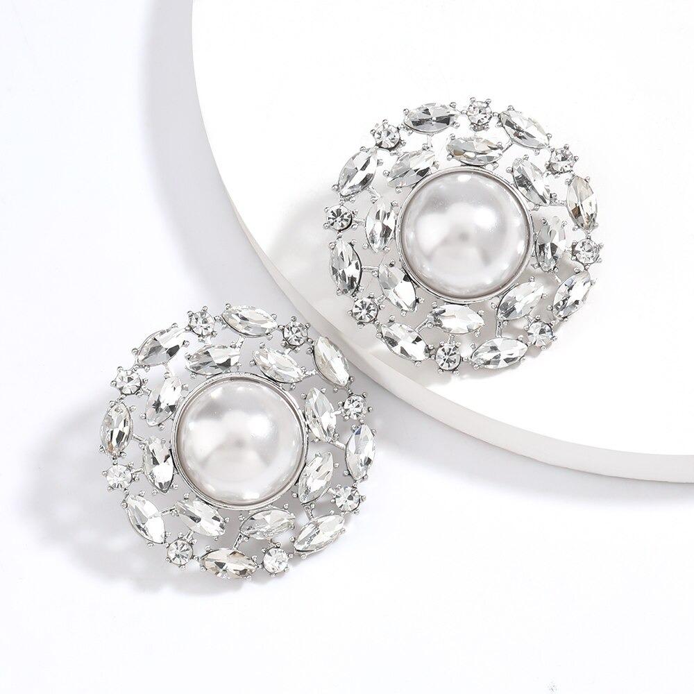 Buntes Strassstein Verschönerte Große Bolzen Ohrringe