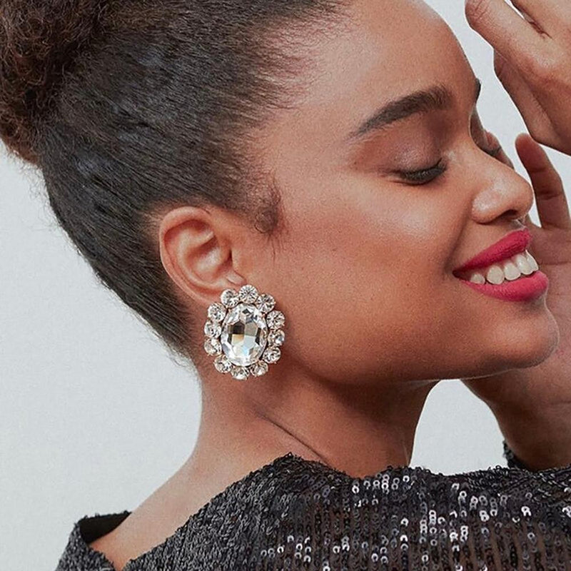 Buntes Strassstein Verschönerte Große Bolzen Ohrringe