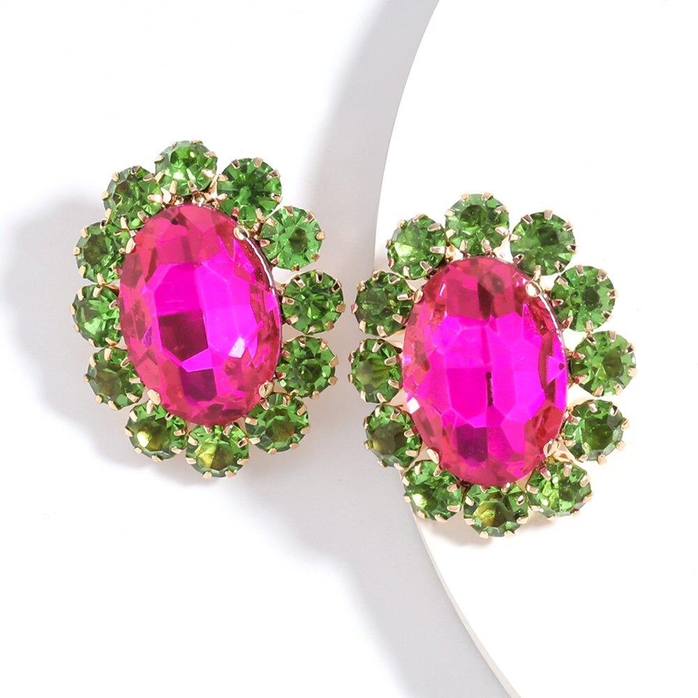 Buntes Strassstein Verschönerte Große Bolzen Ohrringe
