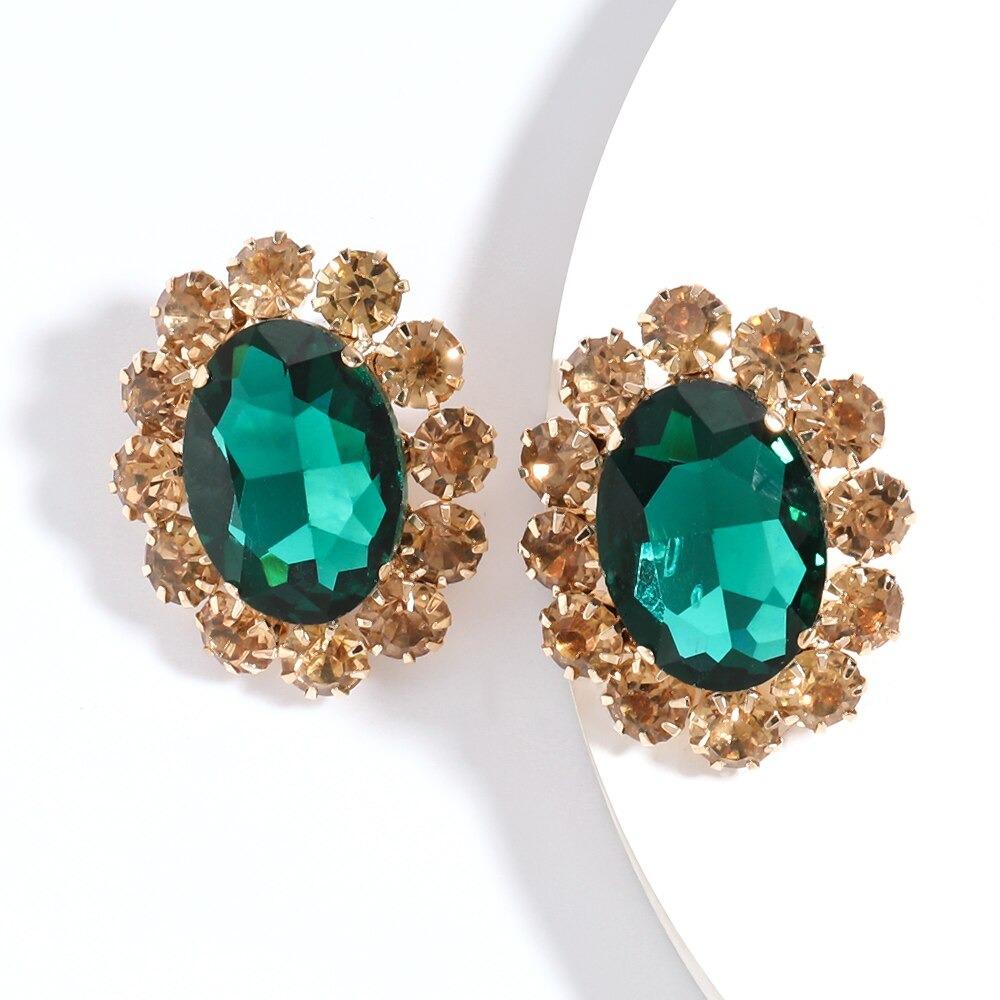 Buntes Strassstein Verschönerte Große Bolzen Ohrringe