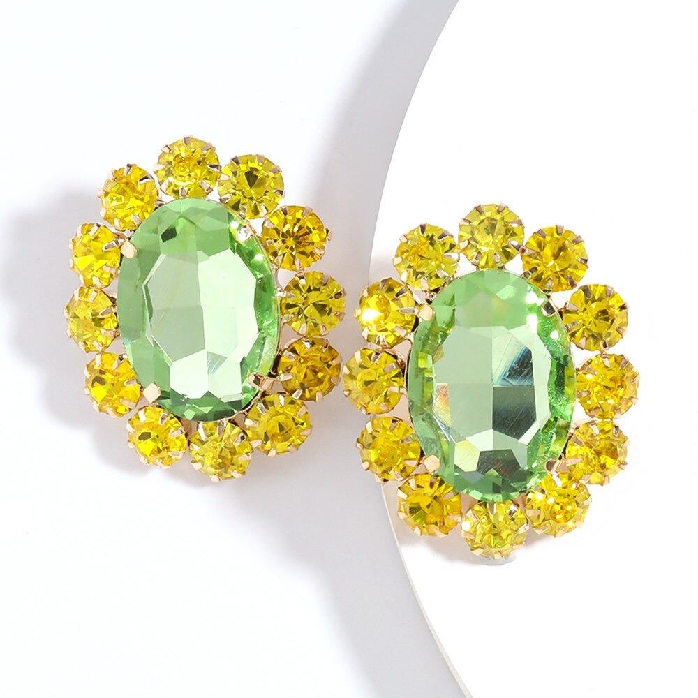 Buntes Strassstein Verschönerte Große Bolzen Ohrringe