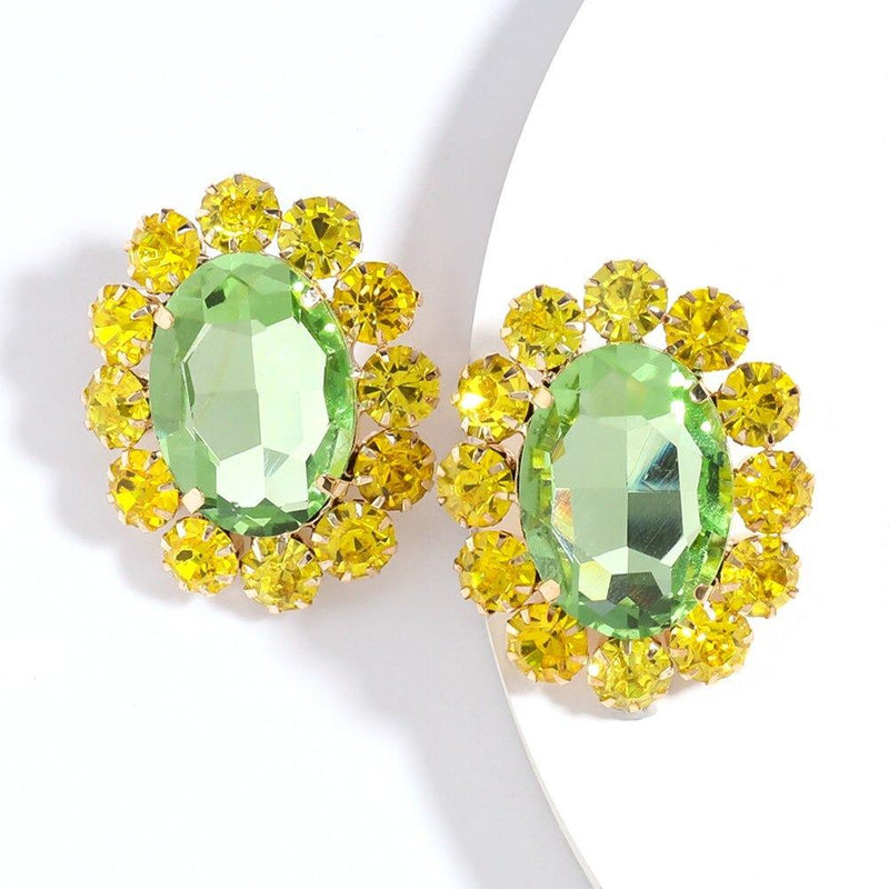 Buntes Strassstein Verschönerte Große Bolzen Ohrringe