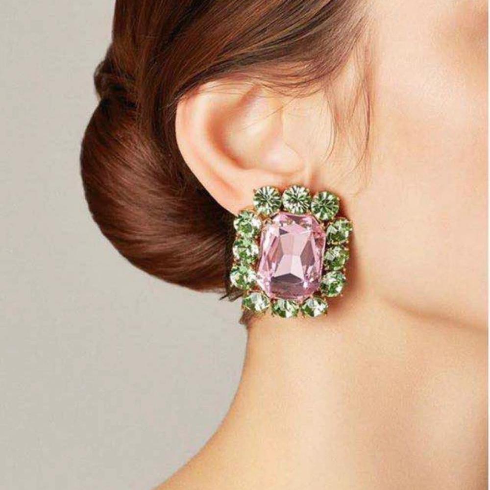 Buntes Strassstein Verschönerte Große Bolzen Ohrringe