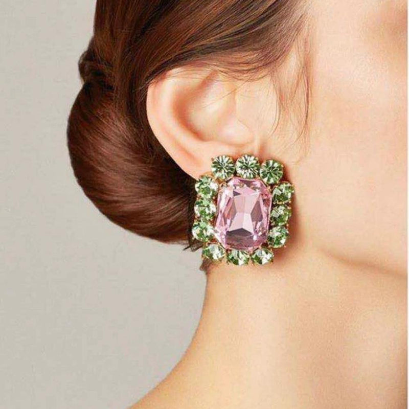 Buntes Strassstein Verschönerte Große Bolzen Ohrringe