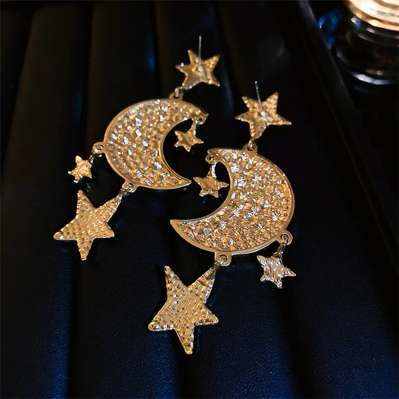 Bunte Kristallohrringe für Frauen Lange Sterne Mond Hängeohrringe Damen Party Hochzeitsschmuck