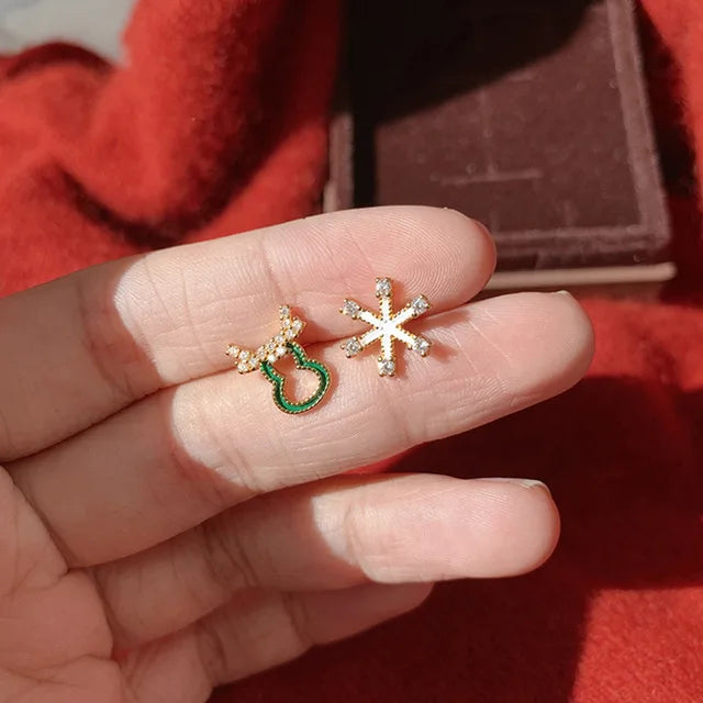 Bunte Zirkon Weihnachtsbaum Ohrringe für Frauen Funkelnde Kristall Schneeflocke Elch Ohrringe Mädchen Neujahrsfeiertag Schmuckgeschenke