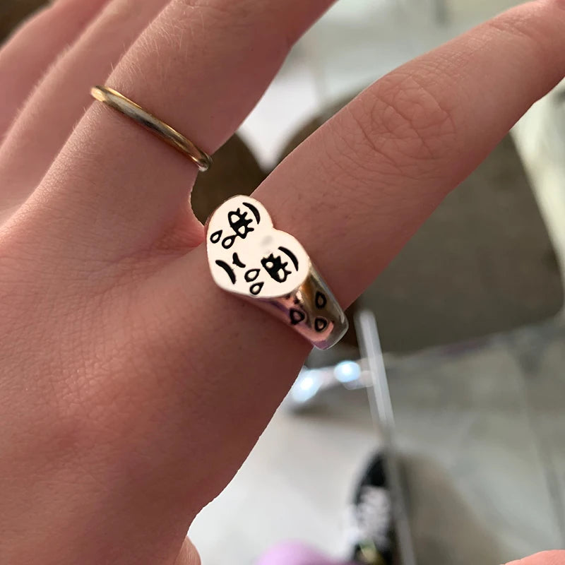 Kreative Cry Face Ringe für Frauen - Trendiger Modeschmuck - Verstellbarer Ring - Schmuck für Damen - Geschenke für Bar und Nachtclub