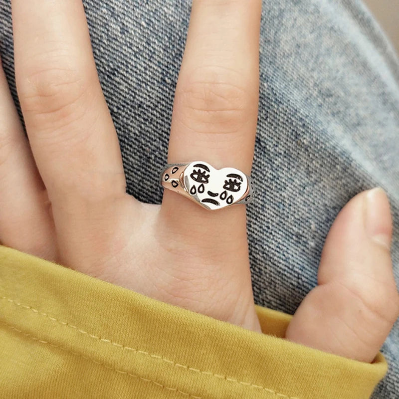 Kreative Cry Face Ringe für Frauen - Trendiger Modeschmuck - Verstellbarer Ring - Schmuck für Damen - Geschenke für Bar und Nachtclub