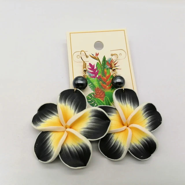 Hawaiian Coconut Girl Aesthetic Earrings | Soft Polymer Clay Plumeria Women's Jewelry