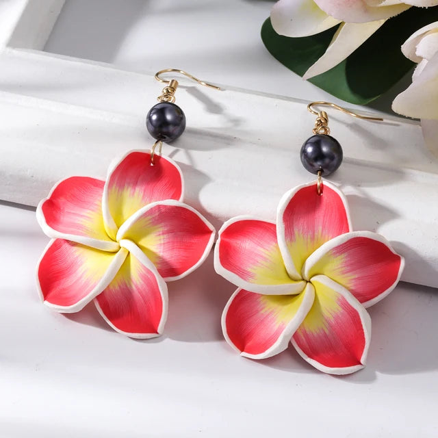 Hawaiian Coconut Girl Aesthetic Earrings | Soft Polymer Clay Plumeria Women's Jewelry