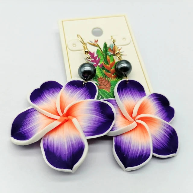 Hawaiian Coconut Girl Aesthetic Earrings | Soft Polymer Clay Plumeria Women's Jewelry