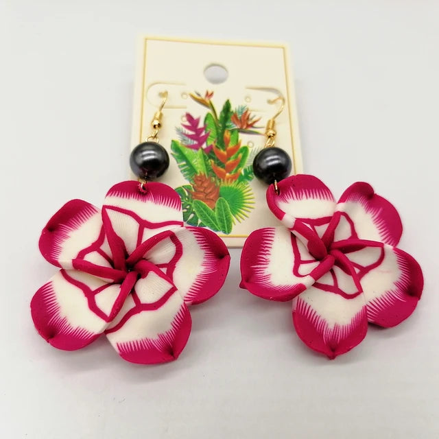 Hawaiian Coconut Girl Aesthetic Earrings | Soft Polymer Clay Plumeria Women's Jewelry