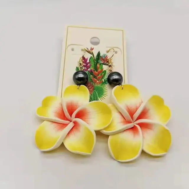 Hawaiian Coconut Girl Aesthetic Earrings | Soft Polymer Clay Plumeria Women's Jewelry