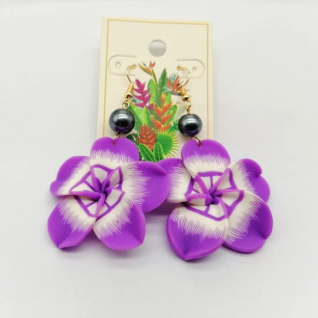 Hawaiian Coconut Girl Aesthetic Earrings | Soft Polymer Clay Plumeria Women's Jewelry