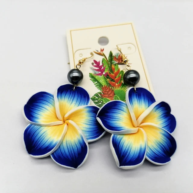Hawaiian Coconut Girl Aesthetic Earrings | Soft Polymer Clay Plumeria Women's Jewelry