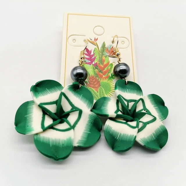 Hawaiian Coconut Girl Aesthetic Earrings | Soft Polymer Clay Plumeria Women's Jewelry
