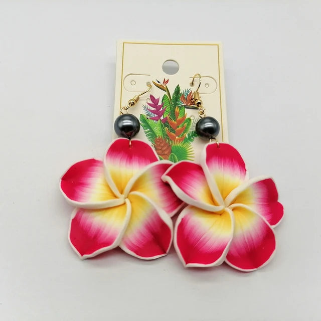 Hawaiian Coconut Girl Aesthetic Earrings | Soft Polymer Clay Plumeria Women's Jewelry
