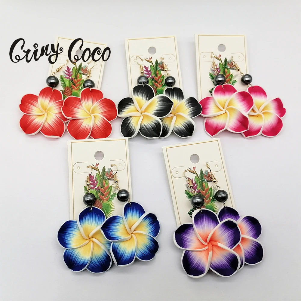 Hawaiian Coconut Girl Aesthetic Earrings | Soft Polymer Clay Plumeria Women's Jewelry