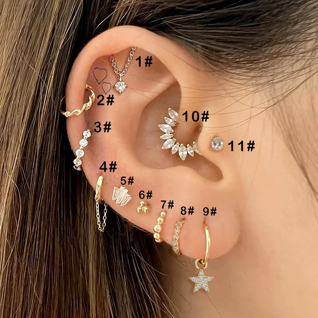 Kristall Wassertröpfchen Ohrringe - Tragus Piercing, Flacher Knorpel Ohrstecker, Helix, Conch, Rook, Lobe, Labret Schmuckgeschenke CC092
