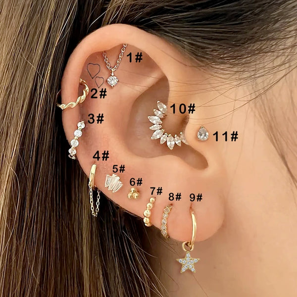 Kristall Wassertröpfchen Ohrringe - Tragus Piercing, Flacher Knorpel Ohrstecker, Helix, Conch, Rook, Lobe, Labret Schmuckgeschenke CC092