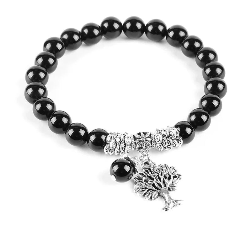 Buddha-Steine, natürlicher Edelstein, Baum des Lebens, Glücksbringer, Stretch-Armband