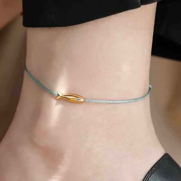 Bohemian Blue Rope Fish Anklets for Women - Lucky Carp Anklets Summer Beach Jewelry