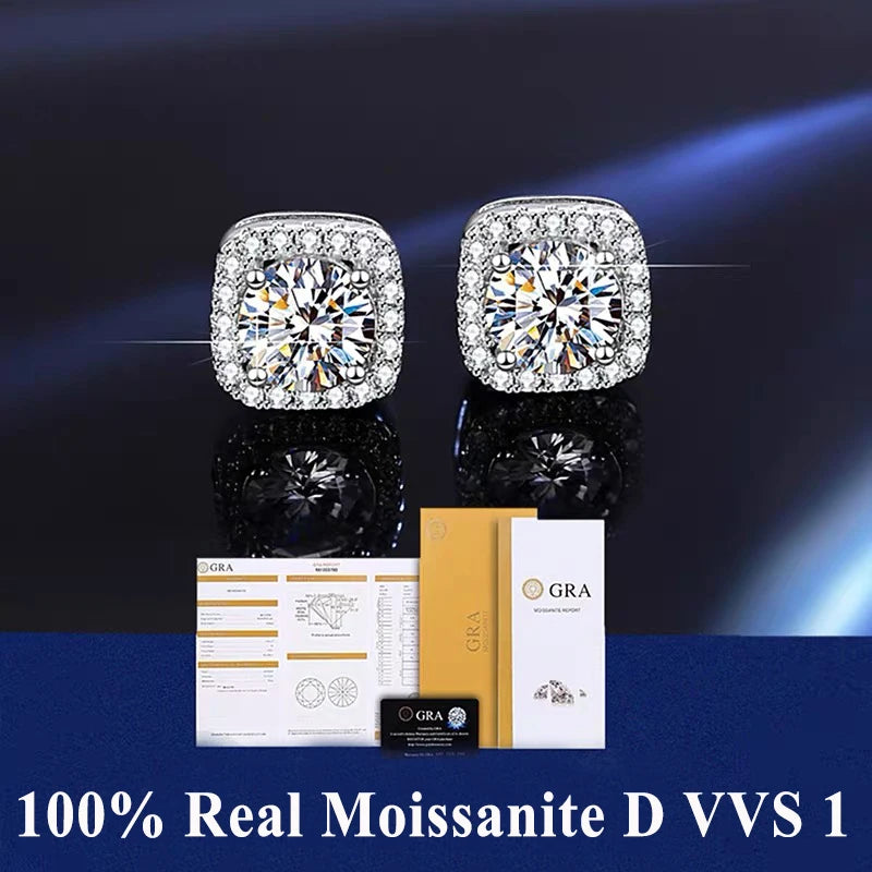 D VVS1 Moissanite Ohrstecker für Frauen 925 Sterling Silber Platin-Finish 2 GRA Zertifikate Moissanita Pass Diamanttester