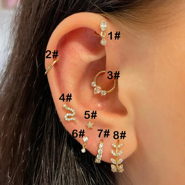 Goldfarbene Schlangenstern-Tragus-Helix-Septum-Knorpel-Edelstahl-Daith-Ohrringe für Frauen