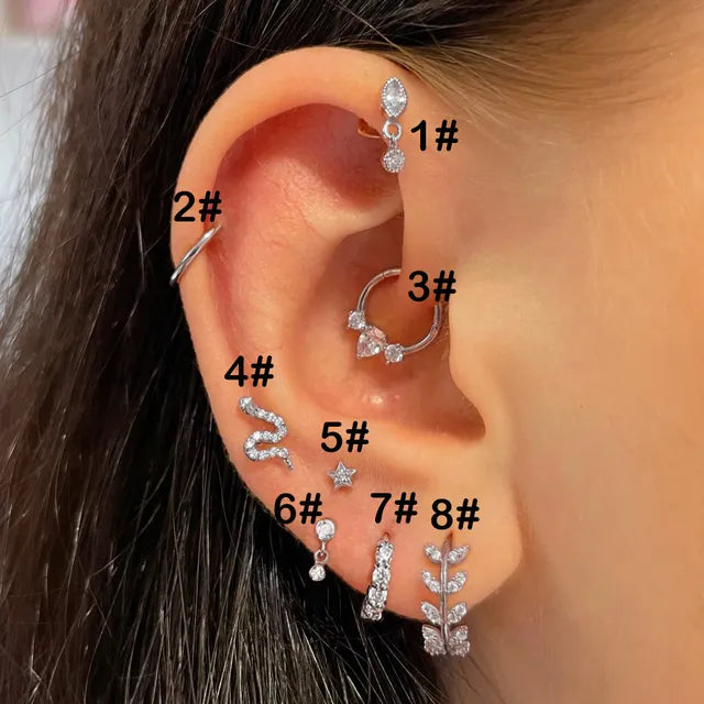 Goldfarbene Schlangenstern-Tragus-Helix-Septum-Knorpel-Edelstahl-Daith-Ohrringe für Frauen
