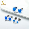Dunkelblaue Achat-Ohrringe für Männer und Frauen, chirurgischer Titan-Ohrpiercing-Stud, 4mm 6mm 8mm Steinball, einfacher Modeschmuck, Geschenke