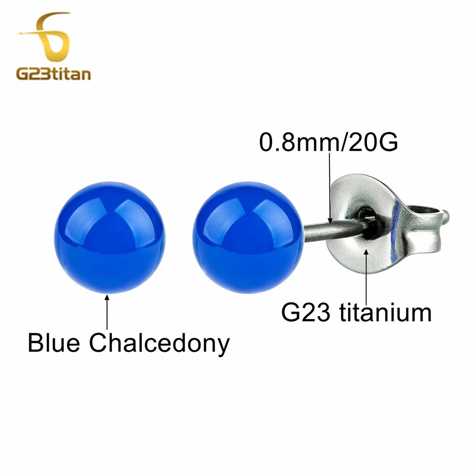 Dunkelblaue Achat-Ohrringe für Männer und Frauen, chirurgischer Titan-Ohrpiercing-Stud, 4mm 6mm 8mm Steinball, einfacher Modeschmuck, Geschenke