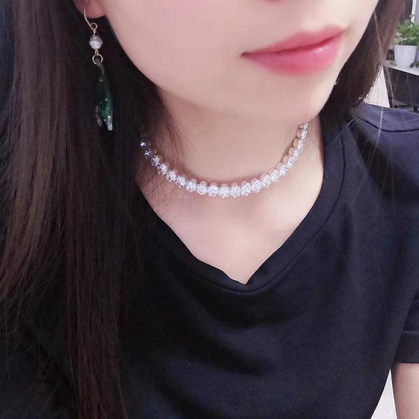 Schillernde Strass Tenniskette Choker Halsketten Schmuck Schmuck