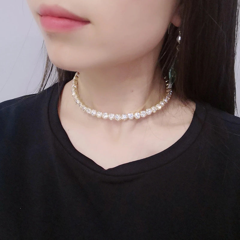 Schillernde Strass Tenniskette Choker Halsketten Schmuck Schmuck