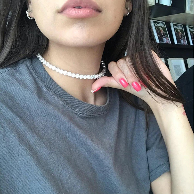 Schillernde Strass Tenniskette Choker Halsketten Schmuck Schmuck