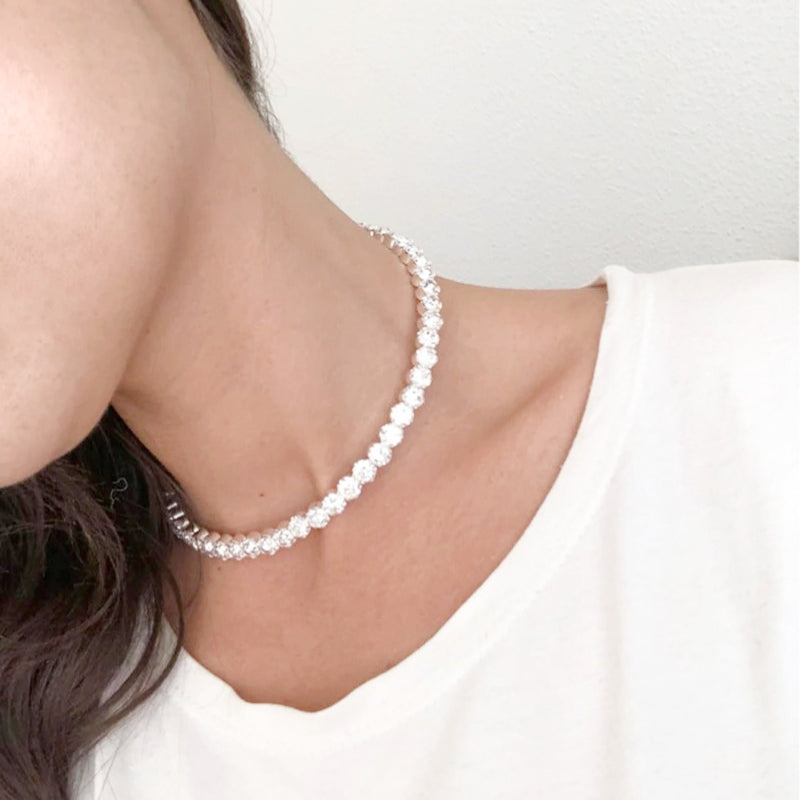 Schillernde Strass Tenniskette Choker Halsketten Schmuck Schmuck