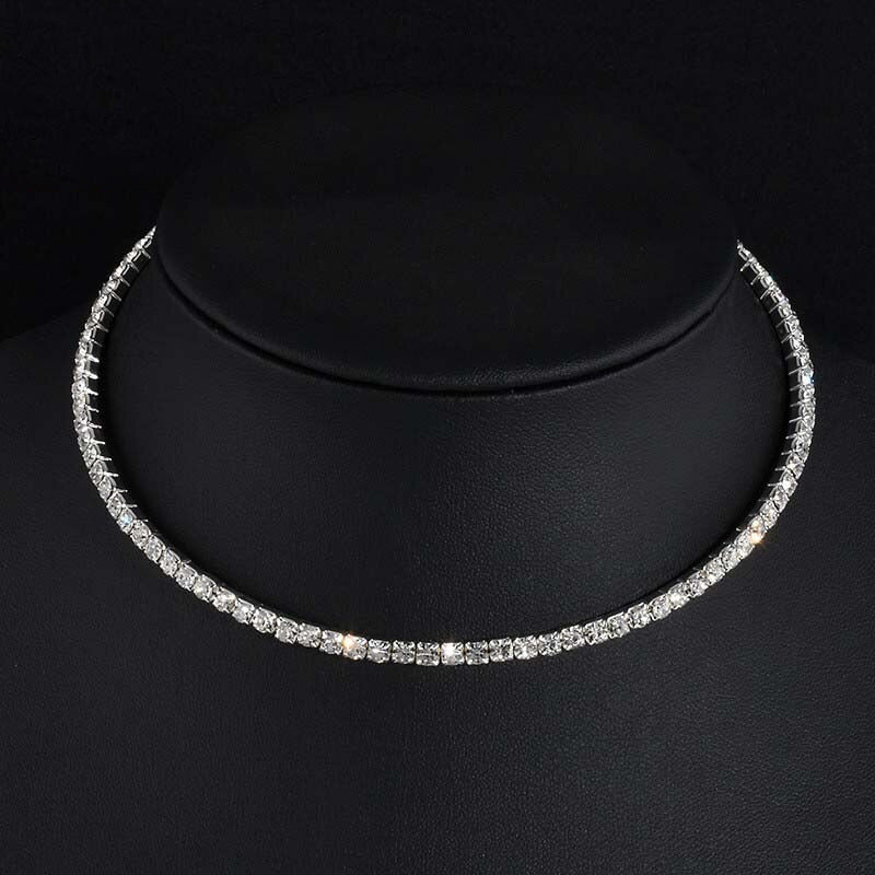 Schillernde Strass Tenniskette Choker Halsketten Schmuck Schmuck