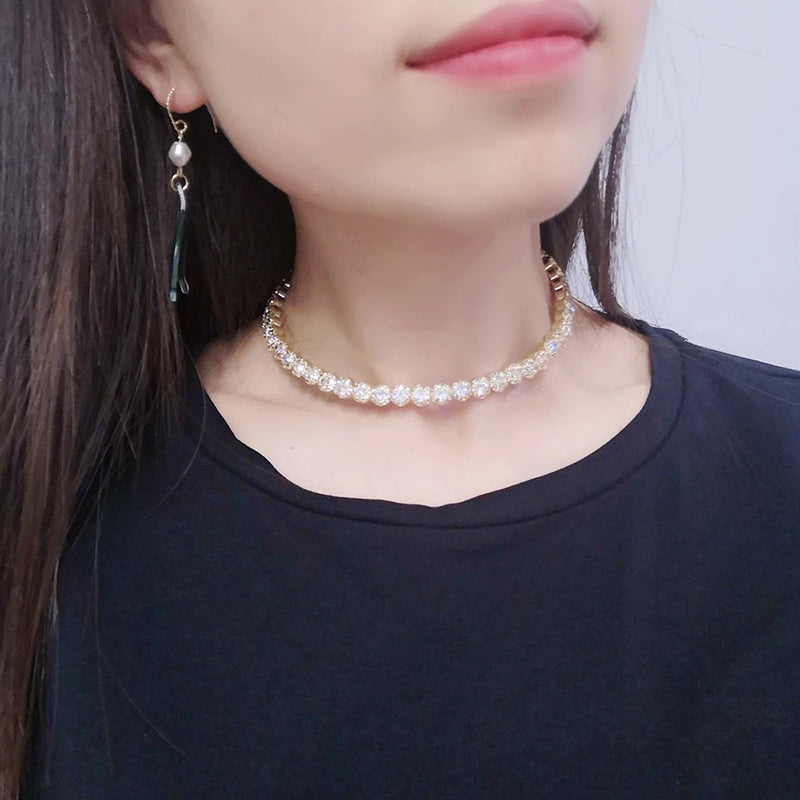 Schillernde Strass Tenniskette Choker Halsketten Schmuck Schmuck