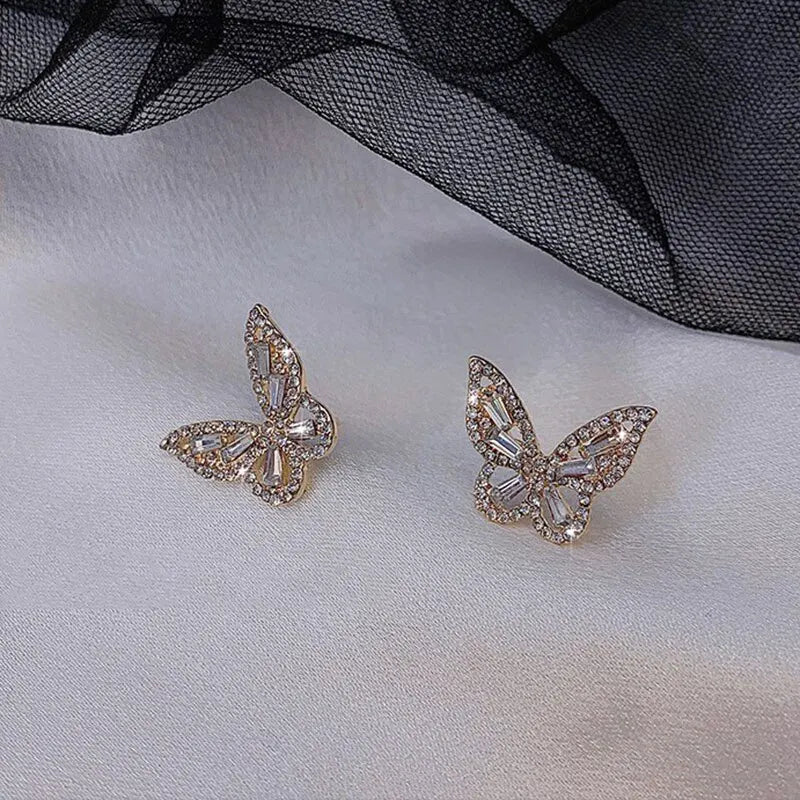 Zarte Schmetterlingsohrringe für Frauen - Trendige Cubic Zirkonia Kristall Ohrstecker - Modeschmuck Accessoires Geschenke