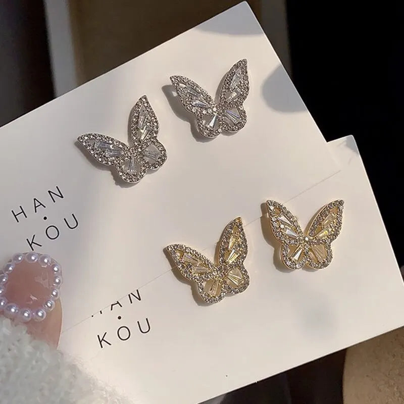 Zarte Schmetterlingsohrringe für Frauen - Trendige Cubic Zirkonia Kristall Ohrstecker - Modeschmuck Accessoires Geschenke