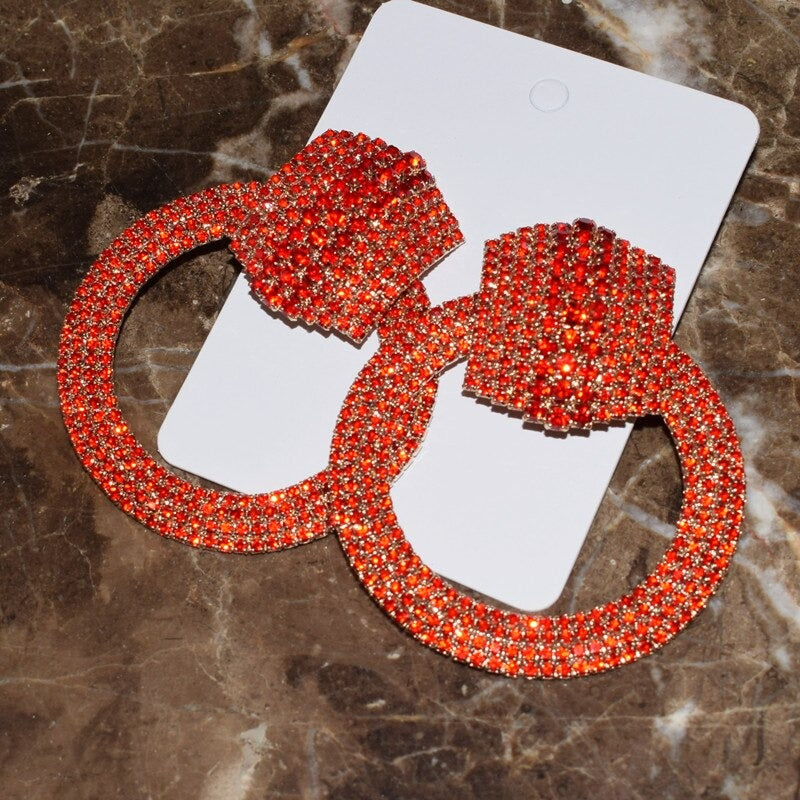 Deluxe Mode Volles Strass Runde Juwely Statement Dangle Ohrringe