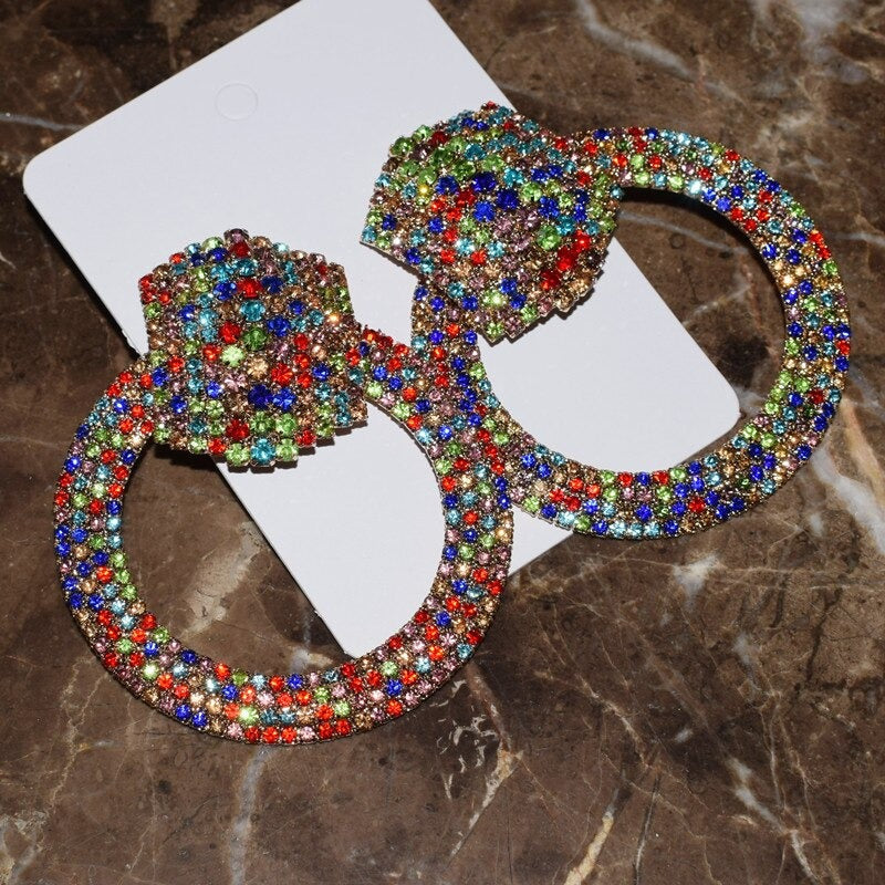 Deluxe Mode Volles Strass Runde Juwely Statement Dangle Ohrringe