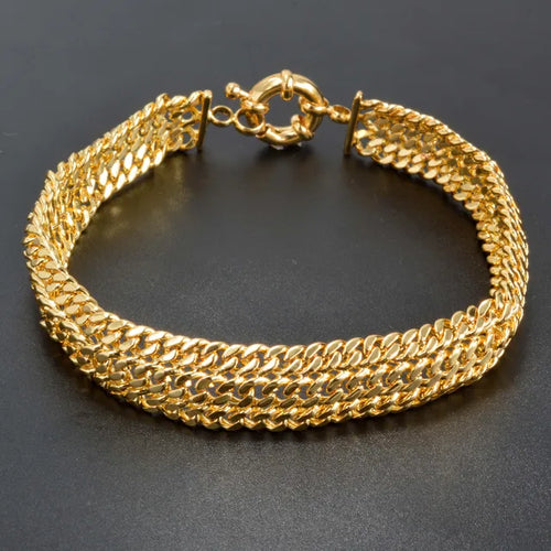 18K Gold Plated Dubai Copper Link Chain Armband für Unisex - Handgelenkband Miami Curb Punk Klassischer Schmuck für Partys und Geschenke