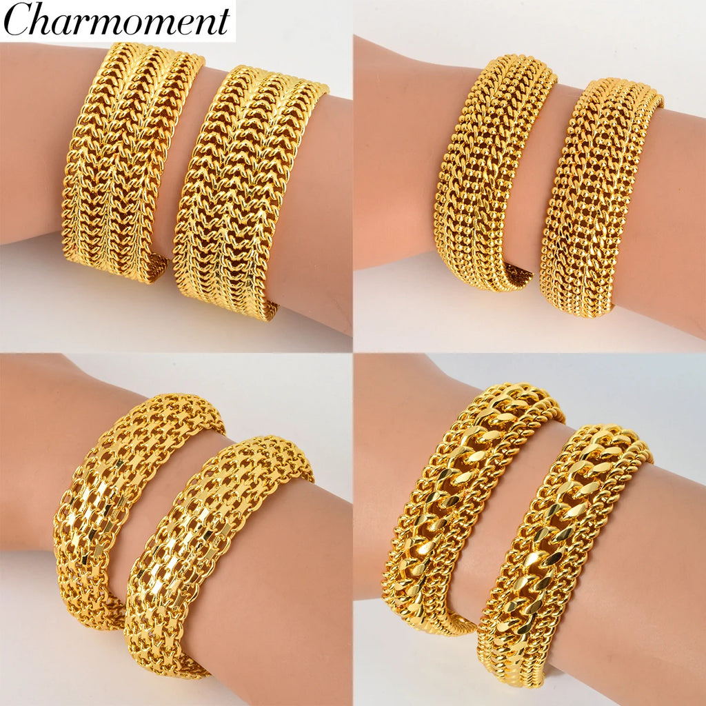 18K Gold Plated Dubai Copper Link Chain Armband für Unisex - Handgelenkband Miami Curb Punk Klassischer Schmuck für Partys und Geschenke