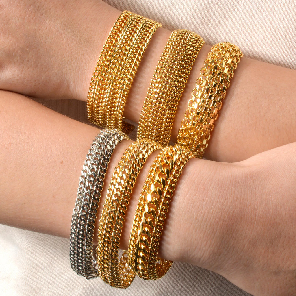 18K Gold Plated Dubai Copper Link Chain Armband für Unisex - Handgelenkband Miami Curb Punk Klassischer Schmuck für Partys und Geschenke
