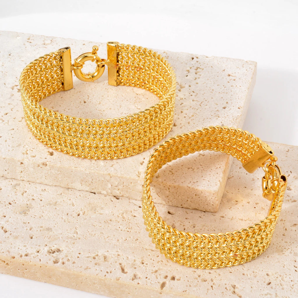 18K Gold Plated Dubai Copper Link Chain Armband für Unisex - Handgelenkband Miami Curb Punk Klassischer Schmuck für Partys und Geschenke