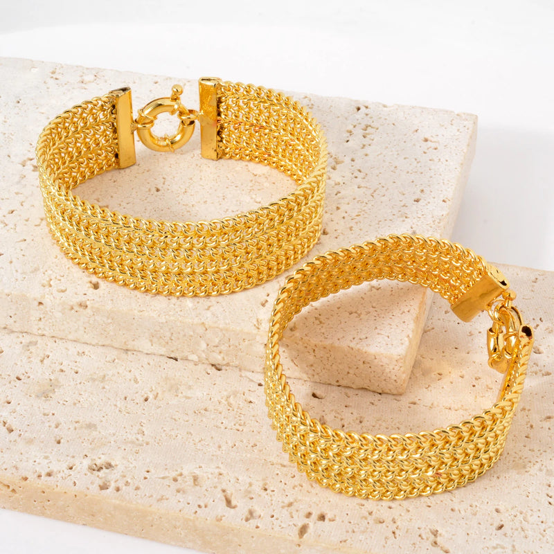 18K Gold Plated Dubai Copper Link Chain Armband für Unisex - Handgelenkband Miami Curb Punk Klassischer Schmuck für Partys und Geschenke