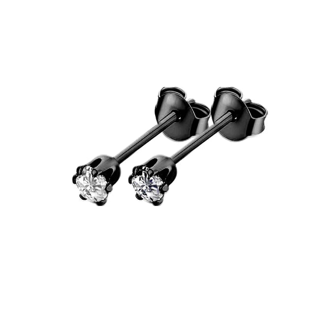 Schwarze Edelstahl Ohrstecker für Männer und Frauen - Punk Stil, CZ Runde Ohrringe - Modischer Schmuck