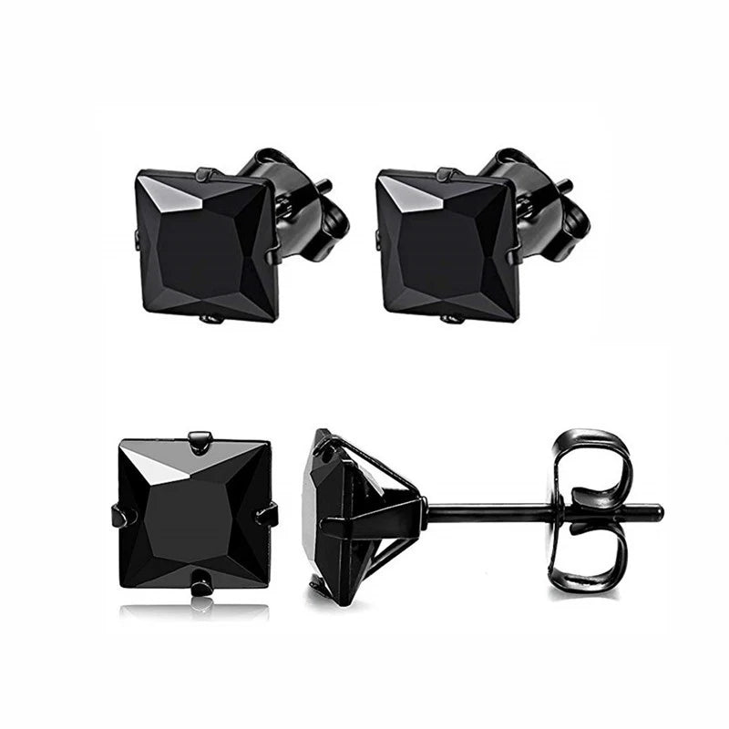 Schwarze Edelstahl Ohrstecker für Männer und Frauen - Punk Stil, CZ Runde Ohrringe - Modischer Schmuck